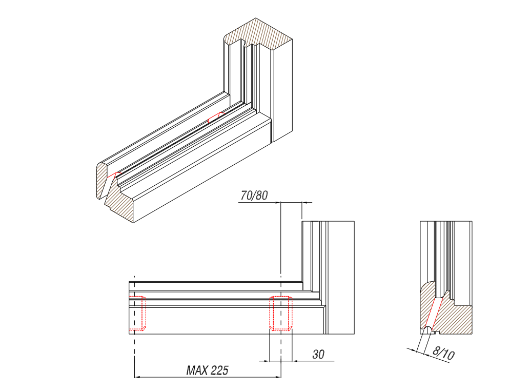 sezione profili legno alluminio